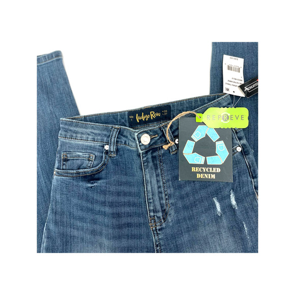 Indigo Rein Women's Distressed Mom Jeans Med Blue NWT - Picture 4 of 4